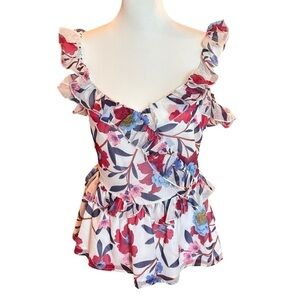 French Connection Floral Ruffle Peplum Top Women Size 6